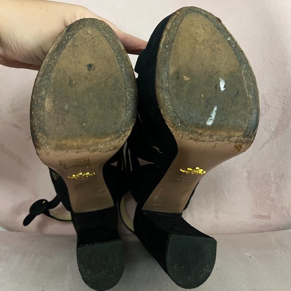 Prada Black Suede Platform Heeled Sandals, Size 39.5 - Picture 7 of 7